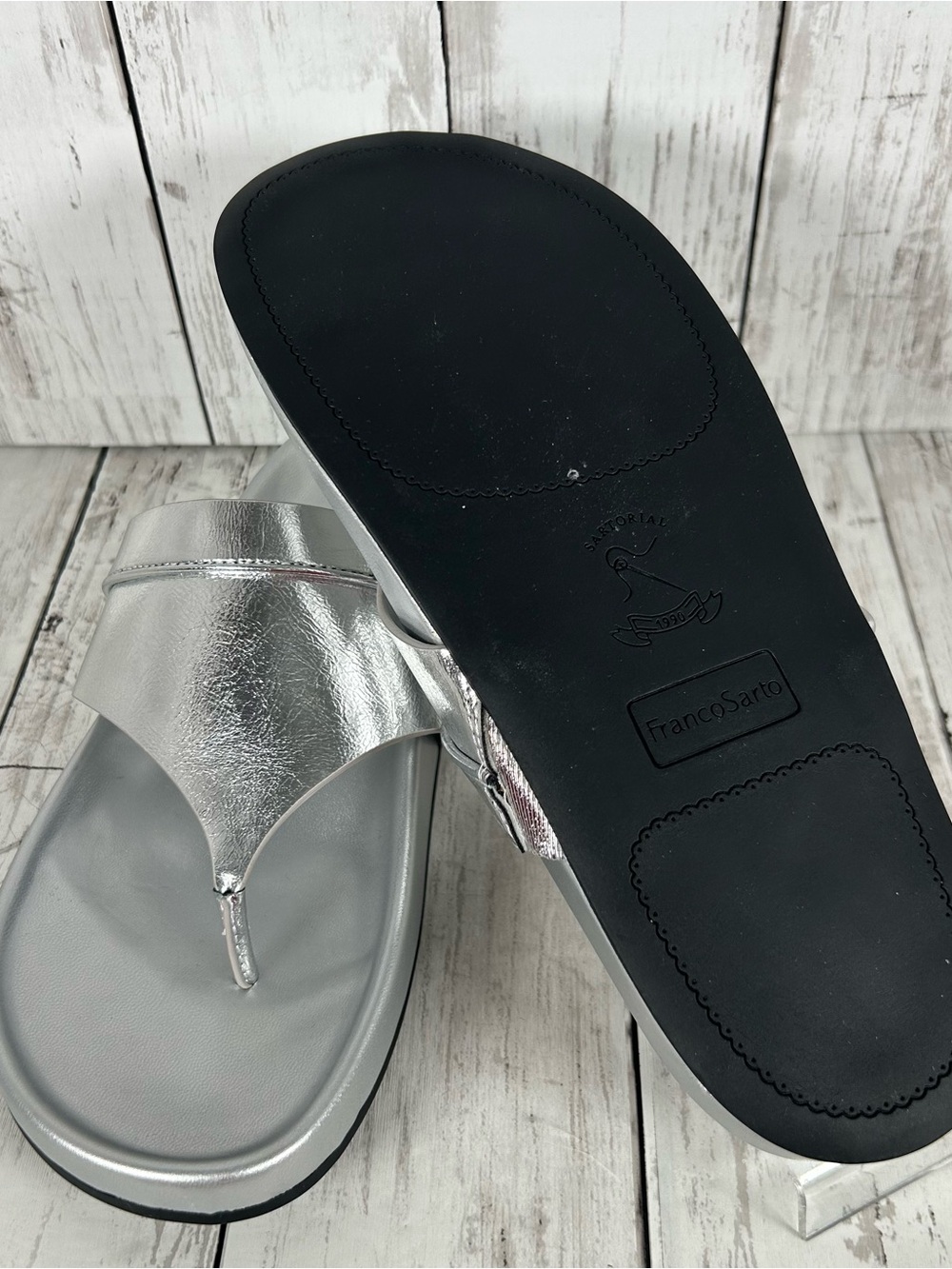 Franco Sarto Brooks Silver Metallic Flexible Comfort Sandal 8 NIB - Picture 5 of 5